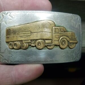 Old 1940's Semi TRUCKING Tractor Trailer Engraved German Silver Belt BUCKLE